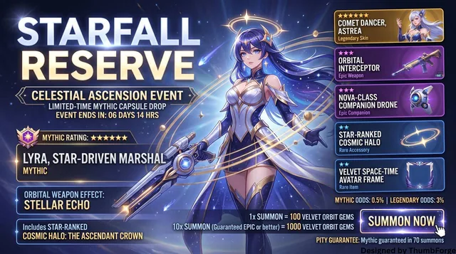Create a premium, highly believable Lootbox / Capsule Drop Ad for an imaginary drop called STARFALL RESERVE.