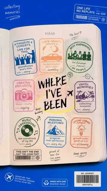 A premium 9:16 youth-culture editorial poster.Main Subject:A giant realistic passport page filling most of the compositi