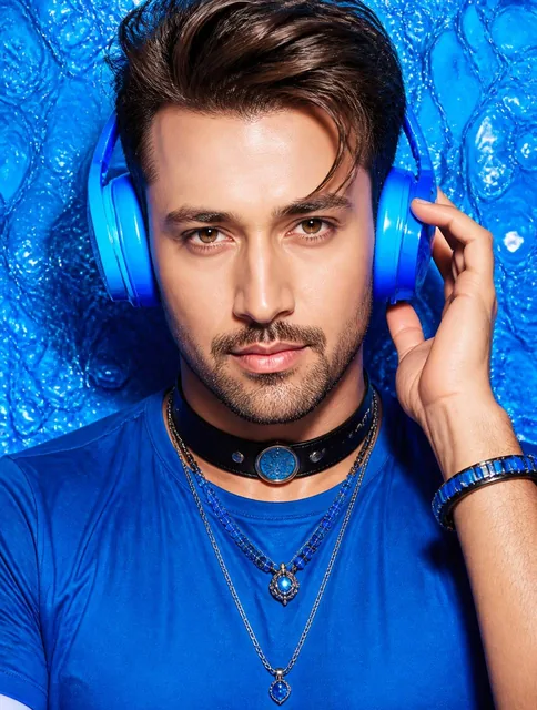 Ultra-realistic close-up fashion portrait of ATIF ASLAM, centered composition, looking directly into the camera with a c