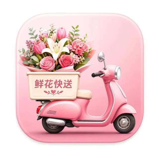 A modern light skeuomorphic macOS app icon for Flower Express, featuring a single squircle with smooth rounded corners centered on a white canvas with padding, occupying about 80% of the canvas.