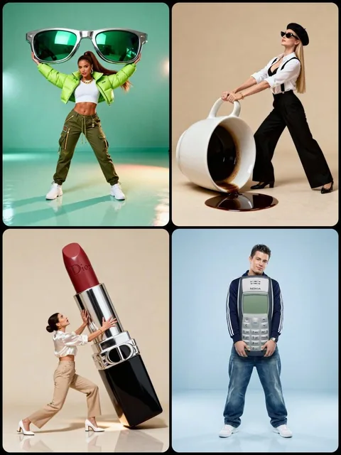 A hyper-realistic full-body studio portrait of a character interacting with a massive oversized object, showing visible body tension and natural effort, set against a seamless background with soft professional lighting and detailed textures.