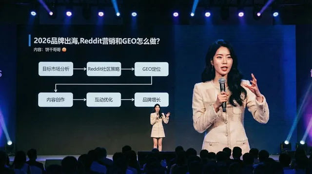 A wide-angle, candid documentary photo captures a speaker on a large, professionally lit stage at a tech summit, holding a microphone and gesturing naturally to the audience. Behind them, a massive wall-sized LED screen displays a clear full-screen presentation slide without any software interface.