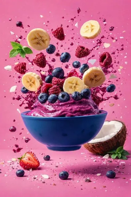 An ultra-high-definition hyper-realistic commercial food photograph featuring ingredients frozen in mid-air with sharp focus, controlled studio lighting, and a smooth gradient background, captured with a high-speed photography aesthetic.