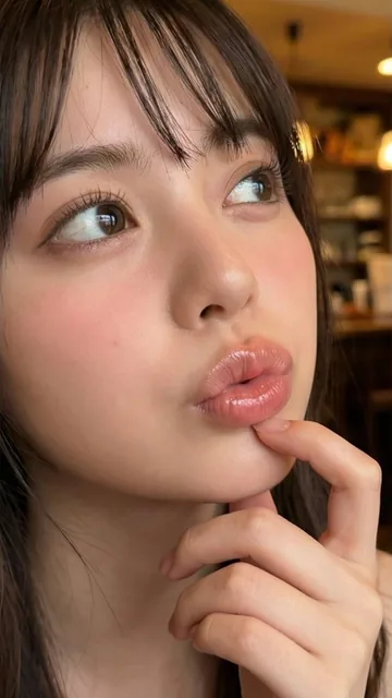 An extreme close-up portrait focusing on skin texture, featuring translucent skin realism under warm backlighting with shallow depth of field bokeh that highlights glossy lips and rosy cheeks.