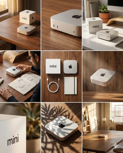 A clean 3x3 storyboard grid showcasing a high-end product from nine different artistic perspectives, featuring studio photography with precise lighting, material details, and consistent branding across all panels.