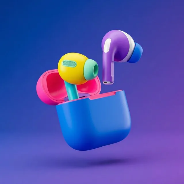 An ultra-clean high-end 3D render of a toy-like object with segmented parts in bold, vibrant colors like electric blue, neon pink, and mint green. It floats in mid-air with slightly separated components, featuring smooth matte and glossy plastic materials, soft studio lighting, and a smooth gradient