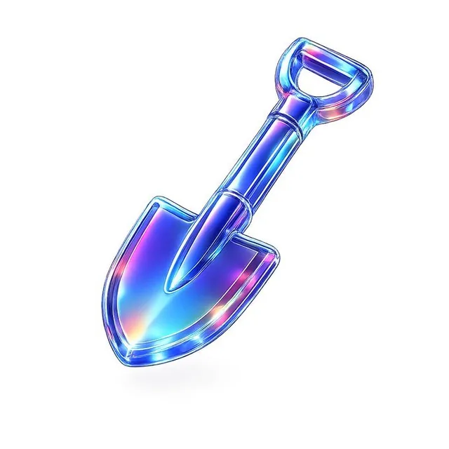 A high-end 3D render of a simplified geometric hammer icon made of thick, high-gloss translucent glass with iridescent chromatic refraction and rainbow edge dispersion, levitating perfectly centered against a pure white background with soft ambient shadows.