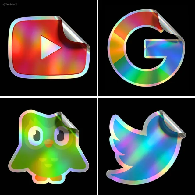 Ultra-realistic 3D holographic sticker with iridescent rainbow reflections and a peeling corner, showcasing the original image centered on a black background.
