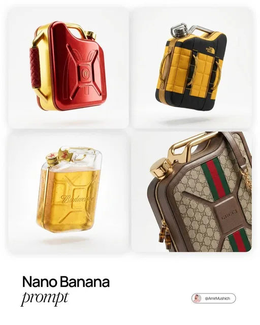 A hyper-realistic, transformed Jerry Can reimagined as a luxury artifact, levitating in a pure white studio. The object showcases extreme macro detail of textures like leather, glass, or chocolate, rendered with professional product photography lighting and shadows.