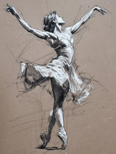 A detailed charcoal sketch of a figure on toned gray paper, featuring soft blending, sharp contour lines, white chalk highlights, smudged finger marks, and capturing the energy of a life drawing session in the Académie tradition.