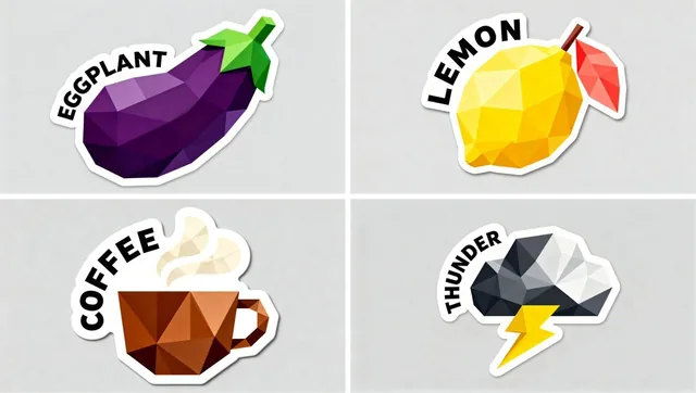 A flat design sticker illustration featuring a geometric polygon silhouette with a faceted surface resembling folded origami paper. It has a thick white die-cut border with a subtle drop shadow and bold black curved text on a clean light gray background.