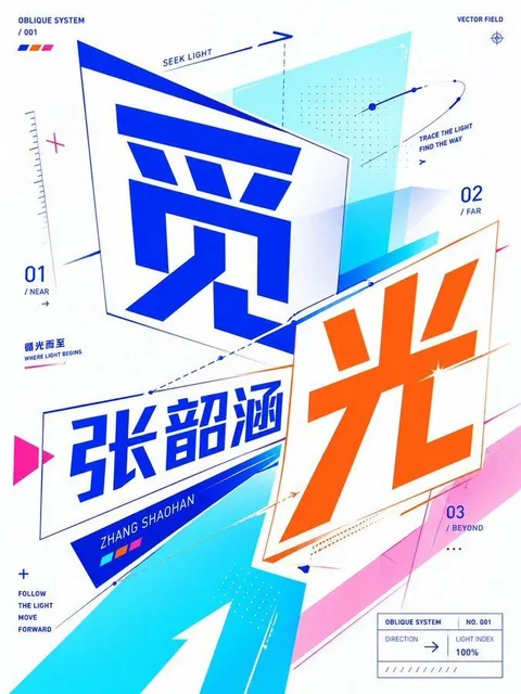 A modern experimental typographic poster with oblique planar perspective, featuring bold text on tilted planes, geometric vectors, high-contrast colors, and directional arrows, creating a dynamic and sharp visual composition.