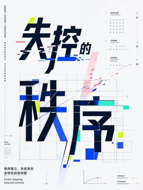 A modern geometric typographic concept poster featuring bold sans-serif text as the main visual, surrounded by clean geometric shapes, color blocks, lines, and transparent overlays that visually interpret the meaning of the word. The composition is balanced with ample white space, crisp vector-like