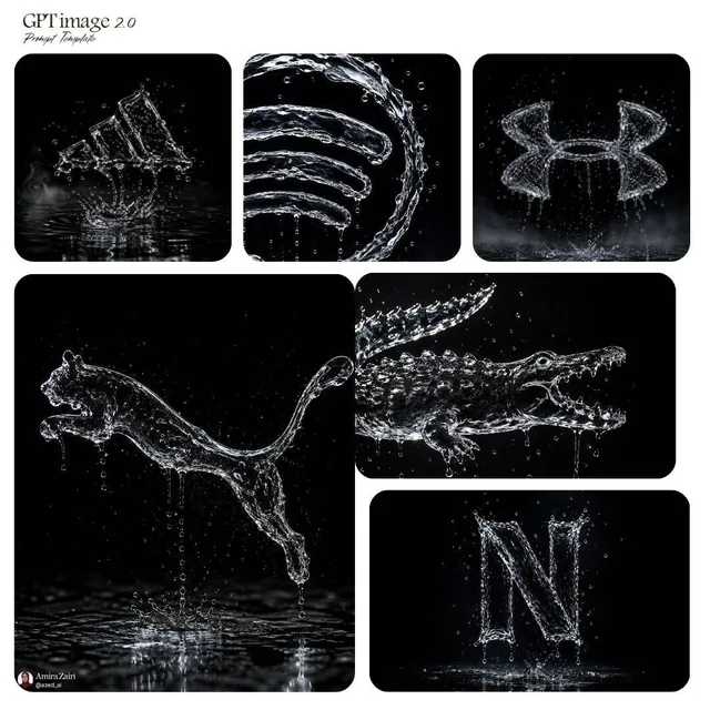 Ultra-realistic macro photograph of a letter made entirely of suspended crystal-clear water, with volumetric fluid forms, swirling inner motion, glossy highlights, and tiny airborne droplets on a pure black background.