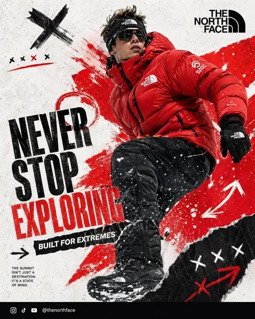 A dynamic digital collage featuring a diverse model in streetwear, jumping mid-air with attitude, surrounded by torn paper color blocks, hand-drawn scribbles, and bold typography on an off-white textured background.