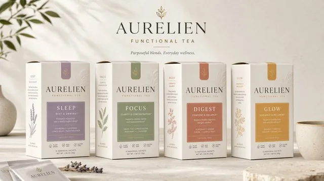 A comprehensive product packaging system template showing a full lineup of brand variants, flavors, SKUs with color coding, product hierarchy, front-facing packaging, side panels, and brand system elements.