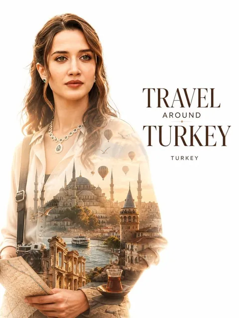 A minimalist double exposure travel poster for [COUNTRY NAME] featuring a sharp profile silhouette of a stylish traveler on the left, filled with soft cinematic visuals of city skyline, natural landscapes, traditional architecture, and cultural elements. The right side has clean negative space with