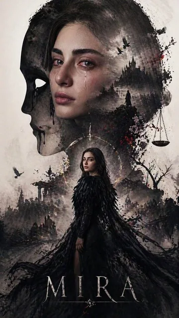 A cinematic 9:16 character poster with oversized iconic silhouette at top, full character standing confidently at center, double-exposure storytelling inside silhouette with layered scenes, symbols, micro-details, mist and ink diffusion, balanced left-right tension, strong top-to-bottom flow, minima