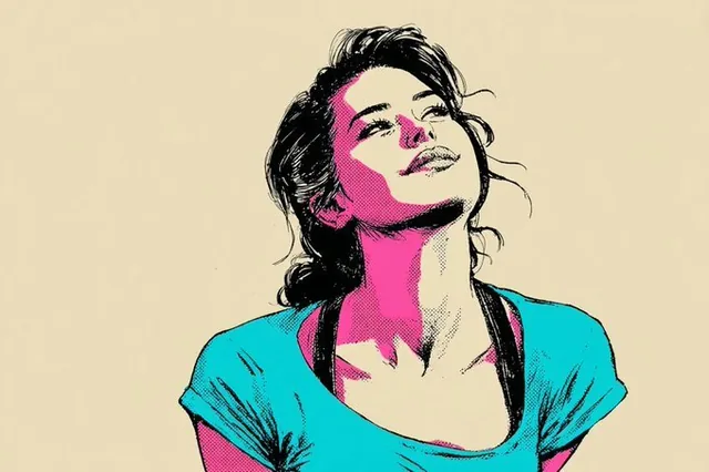 A retro comic style character with bold flat colors, rough inked edges, and hand-drawn black outlines, isolated on a bright blank background, vintage pop graphic look.