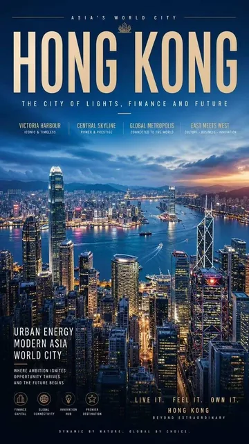 An ultra-wide perspective nightscape of iconic city landmarks during blue hour, featuring English poster-style typography overlay, creating a cinematic and atmospheric urban scene.