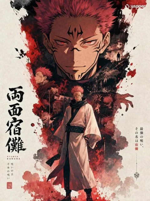 A propaganda-style poster of Gojo from the anime, featuring a double exposure composition with his iconic head at the top and full body below, layered with cloud textures, ink wash effects, and collage elements in vibrant pop colors.