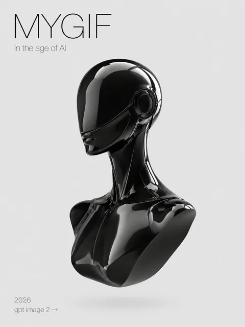 A futuristic branding poster featuring a glossy black humanoid robot bust centered on a light gray background, with minimalist editorial layout and text 'Branding' in upper left corner.