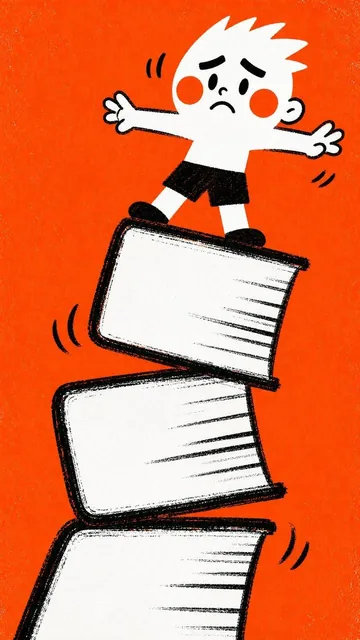 A minimal flat illustration in orange-brush mascot action poster style featuring a white mascot character with black dry-brush outlines, orange cheek circles, and an oversized prop on a full-bleed orange background with paper grain texture.