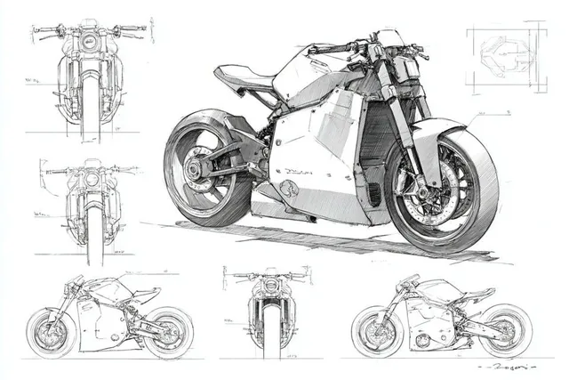 Multiple-view concept sketches of a product in modern minimalist style with clean lines on a white background, showcasing industrial design aesthetics.