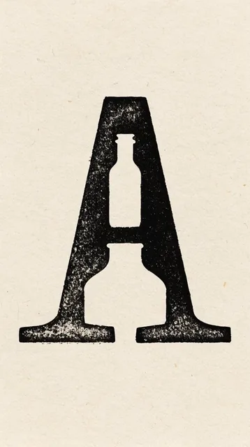 A bold, symmetrical black geometric structure stamped on textured, off-white paper. The distres...