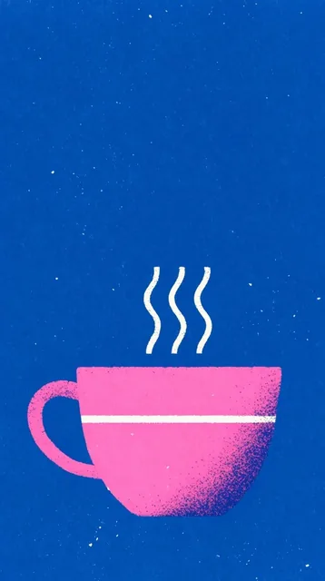 A bright pink coffee cup with a left handle and a thin white horizontal stripe sits against a r...