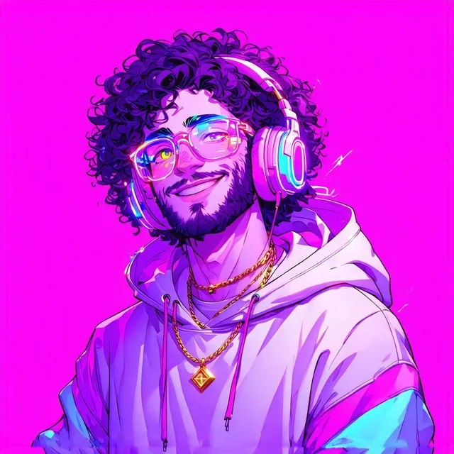 Create a highly detailed and vibrant digital illustration of a stylized character in a mo...