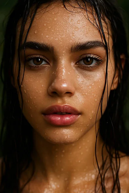{ "subject": { "type": "female model", "expression": "pink bold lips", "eyes": { "color":...