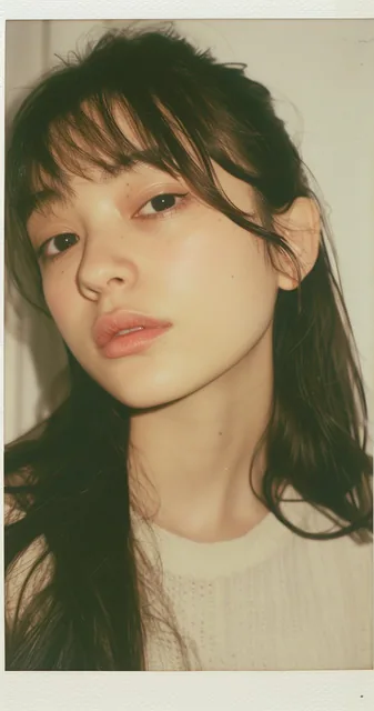 Japanese girl, 18-21 years old, brown hair, high-quality photo portrait, shot on a Polaro...
