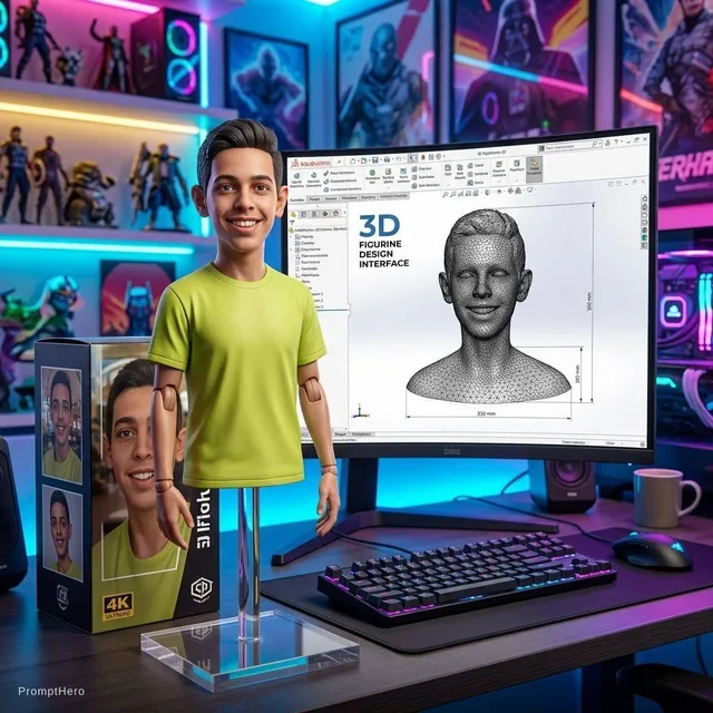 Transforming the photographed person into a realistic 3D figurine in front of a computer...