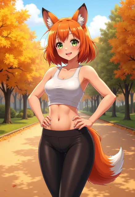 No People in the background, attractive anime orange fox woman, symmetrical facial featur...