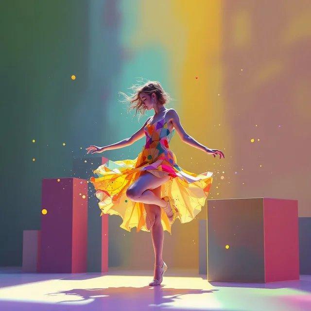 minimalistic electro music album cover, perfect cubes, hyper detailsabstract dancing girl...