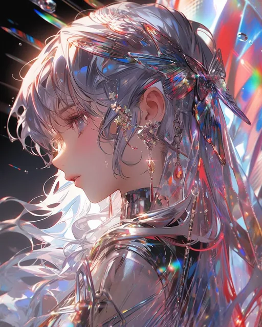 an animated film about an angel and a woman in a silver dress, in the style of celebrity...