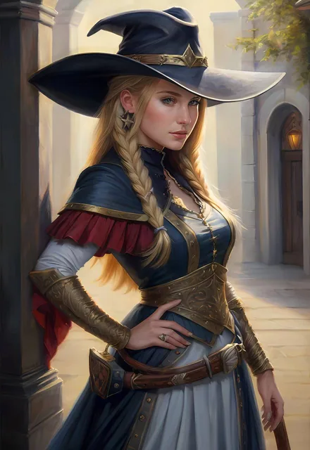 (masterpiece of highest quality:1.3) , a painting of a woman with a (cowboy hat:1.2) and...