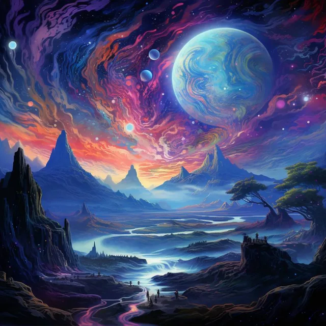 Generate an image of a breathtaking science fiction landscape that stretches beyond imagi...