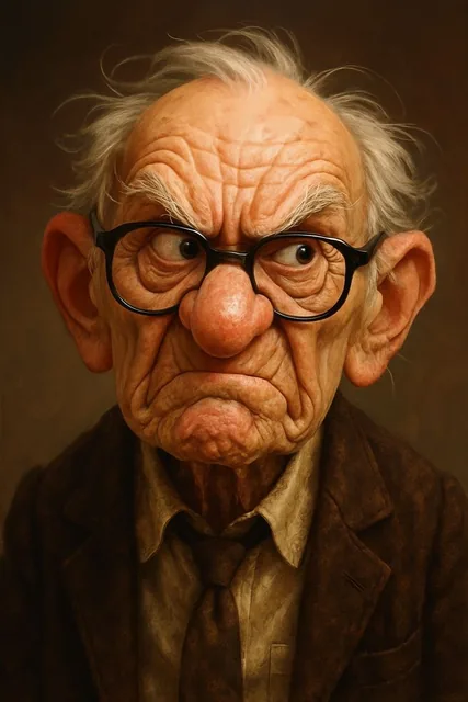 Expressive caricature in pixar style unreal charming seemingly mischievous irritated very...