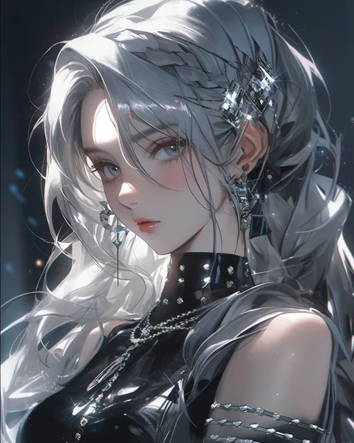 ko rin's new book in a silver, in the style of futuristic glamour, official art, unreal e...