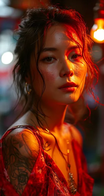 Chinese model poses for a selfie, in the style of social media influencers, webcam photog...