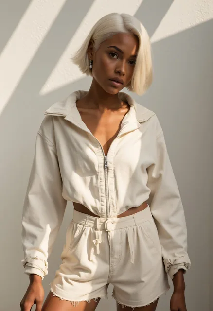 lifestyle photography, Brutalist high Fashion head shot photo of a 24 year old Venda-Yoru...