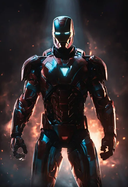 Iron Man in dark room, backlit portrait, chiaroscuro portrait, low-key, dark portrait, hi...