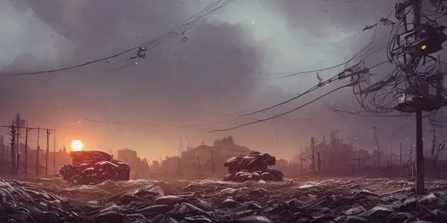 a landscape by simon stalenhag of a very large realistic highly detailed imposing robotic...