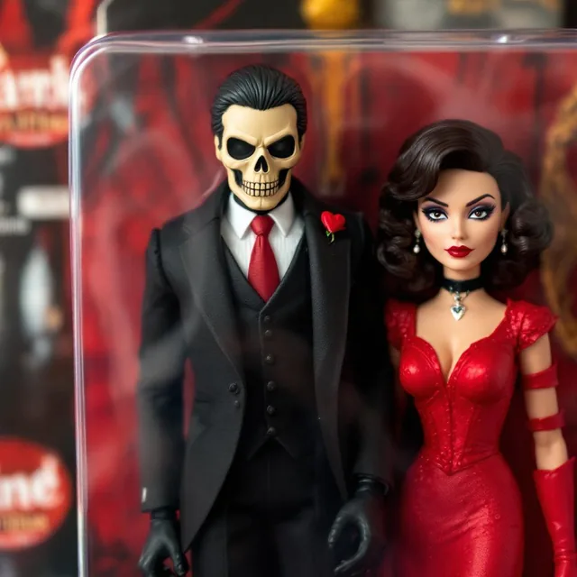 A stylized collectible action figure in a toy package labeled "Darkfaither" for ages 18+,...