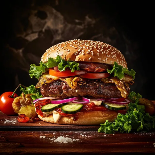 food photography , studio photography ,burger patty ,focus on the delicious patty, vibran...