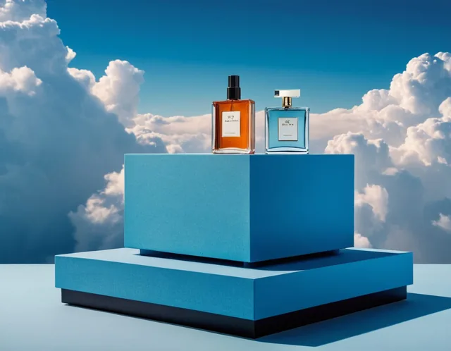 Product photography, beautiful blue podium for product, super detalised and fashion, with...