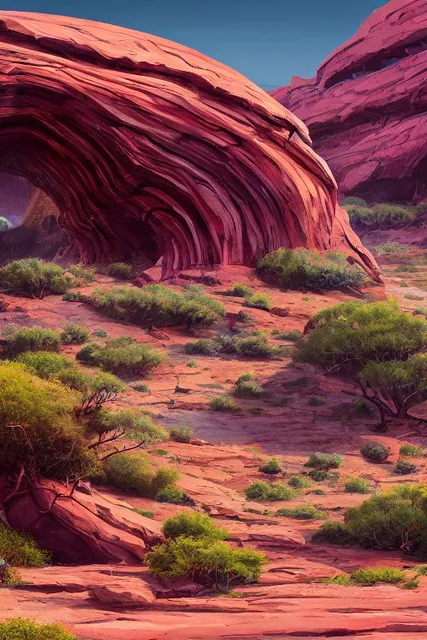 beautiful utah desert, rock arcs, lush vegetation, landscape, alex ross, eddie mendoza, r...