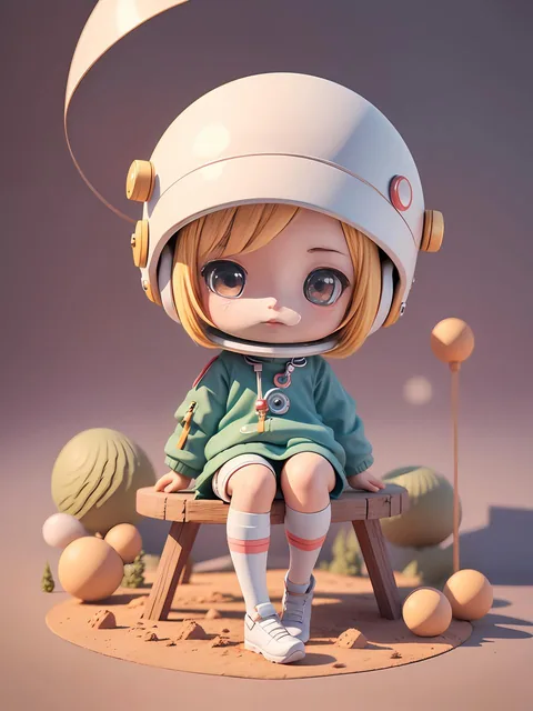 Toy with a little doll with a helmet, cute 3d render, cute detailed digital art, female e...